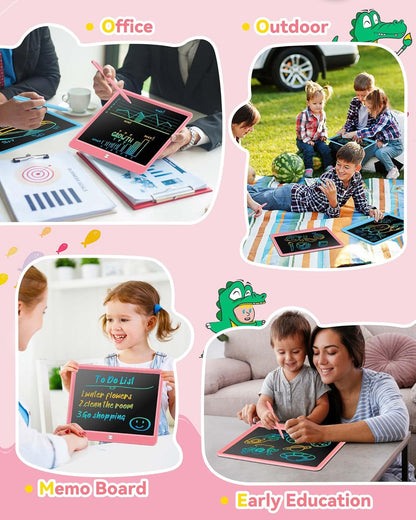 KOKODI 12 Inch LCD Writing Tablet with Anti-Lost Stylus, Erasable Doodle Board Colorful Toddler Drawing Pad, Car Travel School Games Toys for 3 4 5 6 7 8 Kids, Birthday Gift for Girls Boys Adults Blue