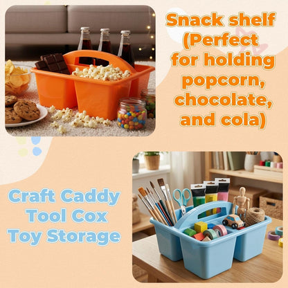 Kathfly 4 Pack Caddy Organizer with Handle, Stackable Organization Storage, Small Plastic Basket Classroom Caddy for Table Desk Office Pencil Kids Room Craft Art Teacher School Supplies (Blue Orange)
