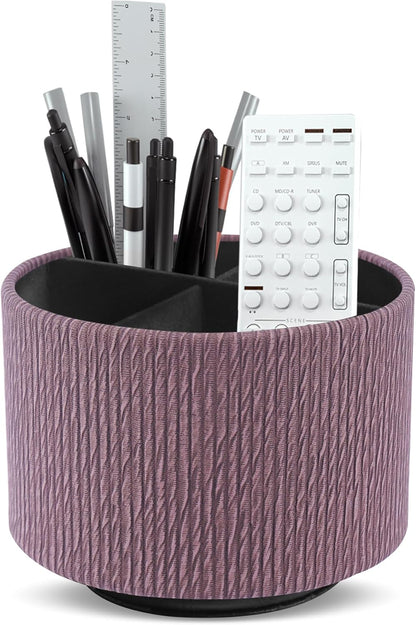 Round Leather Art Supply Organizer,Remote Control Holder,360 Degree Rotating,Multi-Functional Pencil Holder,4 Compartments Desktop Stationary Organizer(1-Fractal Flower) | Round - Colors C