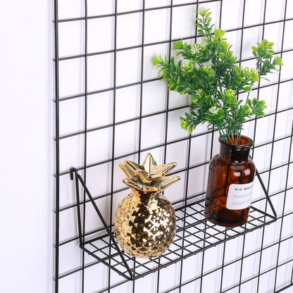Kaforise Hanging Straight Shelf for Wire Wall Grid Panel, Small Wire Wall Organizer and Display Shelf, Size 11.8" X 4.3",Black Painted (4)