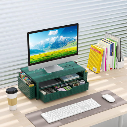 gianotter Monitor Stand Riser, Office Desk Shelf Organizer, Desk Organizer with Drawer and Pen Holder, 2-Tier Computer Stand, Office Organization (Ink)