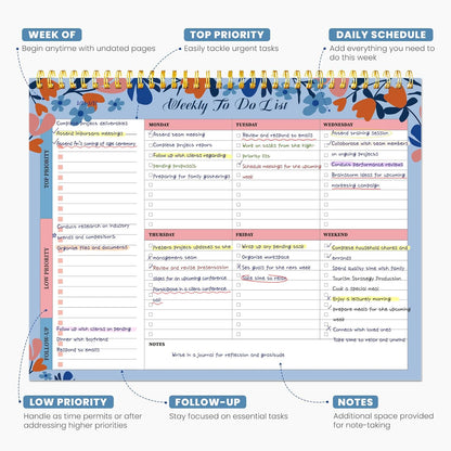 Weekly To Do List Notepad with 52 Undated Sheets（8.5"×11"）- Undated Weekly Planner Notepad for Office Desk Accessories and Supplies - Midnight Lilac
