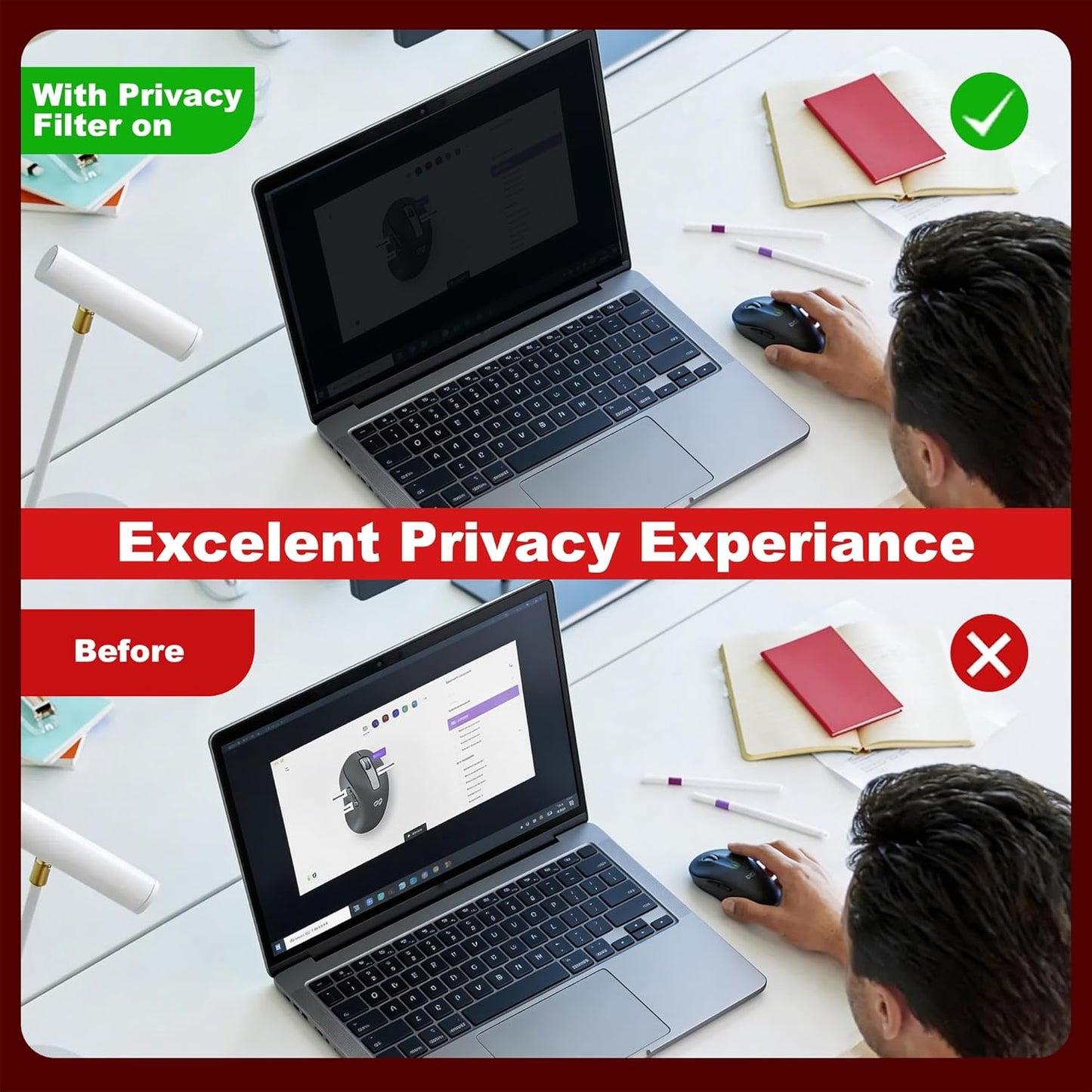 [2-Pack] 24 Inch Computer Privacy Screen Filter (16:9 Aspect Ratio) - Removable, Anti Glare & Blue Light Blocking, Compatible with HP Dell ASUS Acer Samsung Monitors