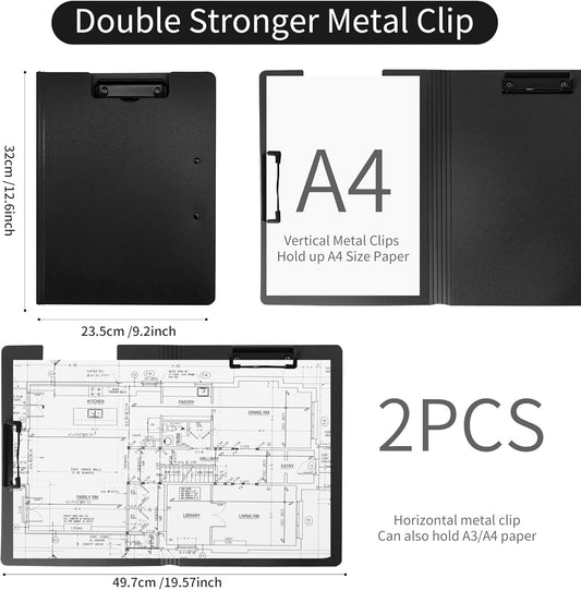 souG 4Pcs Clipboard Foldable,360°Cover Folder Clipboard Plastic Clipboards with Double Low Profile Clip,File Folder Storag Clipboards for A3 A4 Paper, Clip Boards for Office School Supplies (4 Colors)