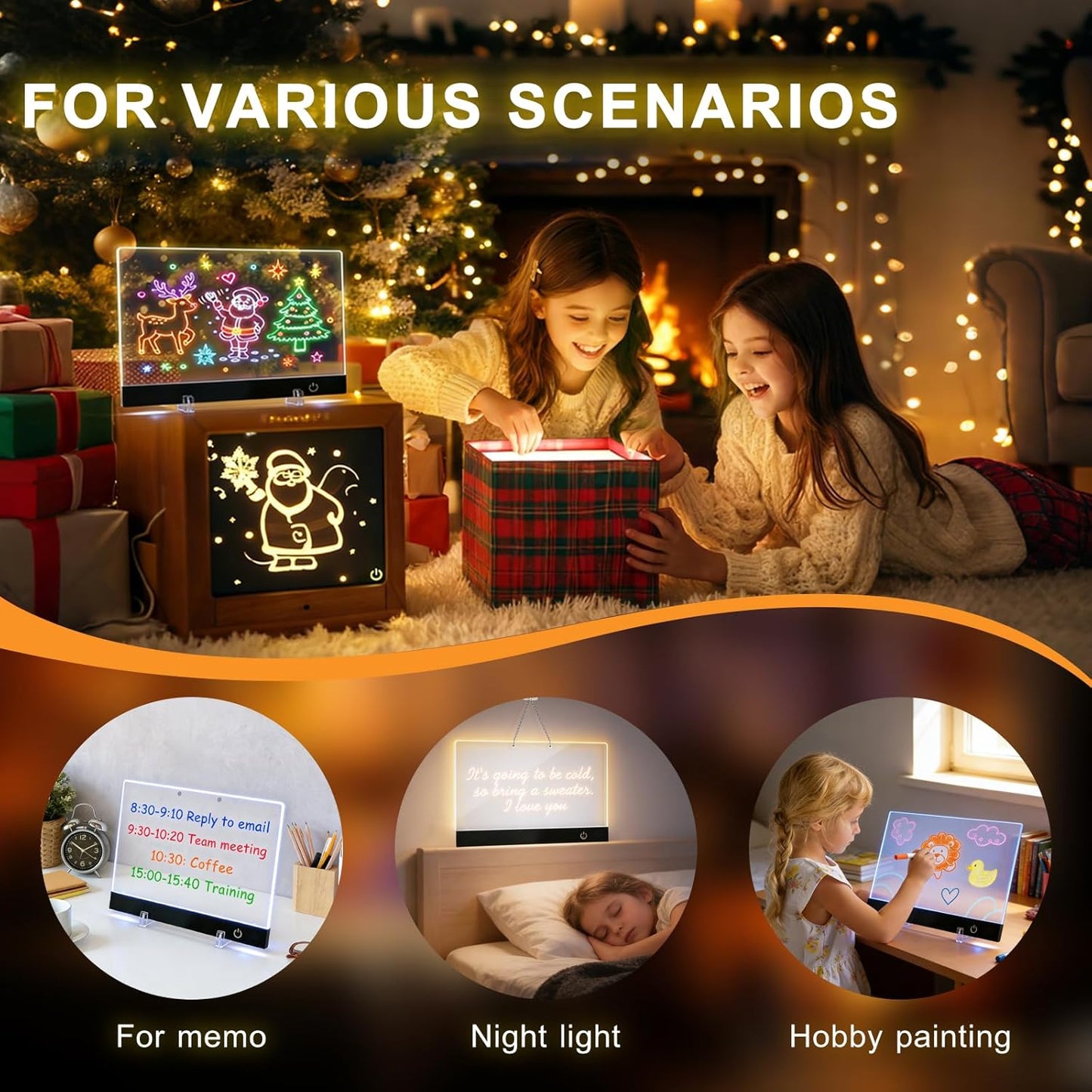 LED Drawing Board for Kids,13.7" USB Light Up Tracing Tablet Full Art Set with 6 RGB Light Modes, Doodle Glow LED Note Board with Colors, Gifts for Kids Birthday Christmas Gift Ideas