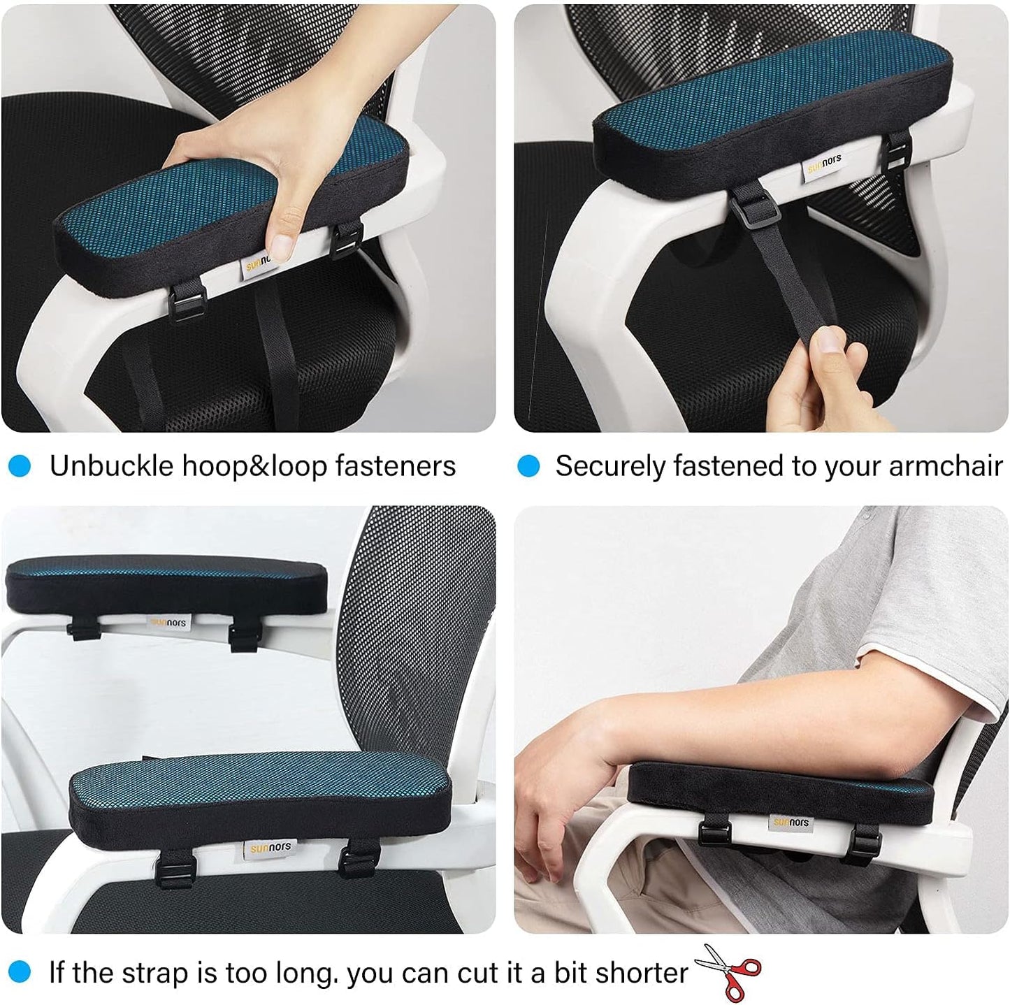 Memory Foam Chair Armrest Pad, Comfy Office Chair Arm Rest Cover for Elbows and Forearms Pressure Relief(Set of 2)