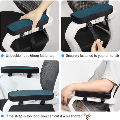 Memory Foam Chair Armrest Pad, Comfy Office Chair Arm Rest Cover for Elbows and Forearms Pressure Relief(Set of 2)