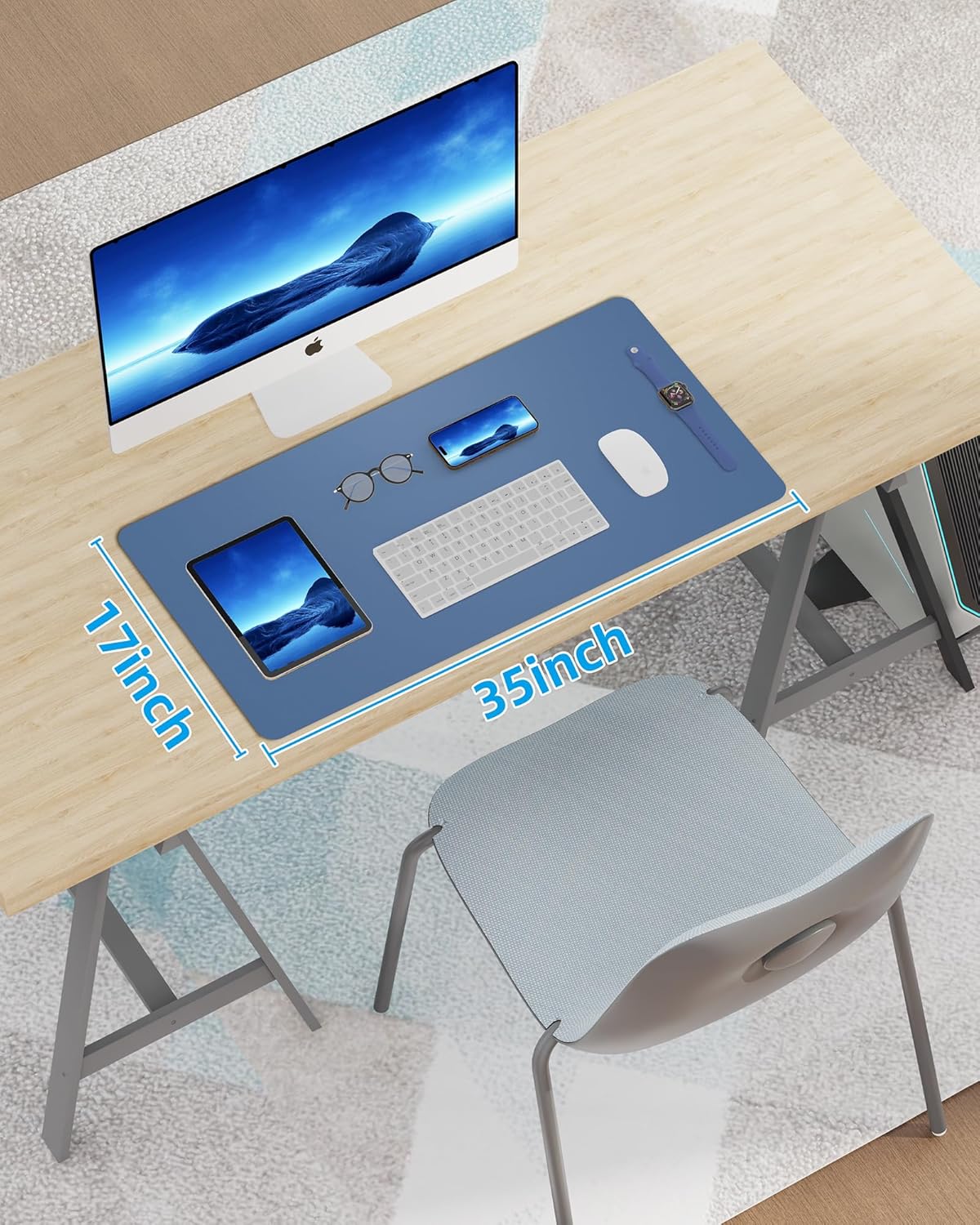 Large Desk pad mat,Mouse Pad,Office Desk Mat, Non-Slip PU Leather Desk Blotter,Large Desk pad,Waterproof Keyboard mat for Office/Home/Decor (Black,48" x 17")