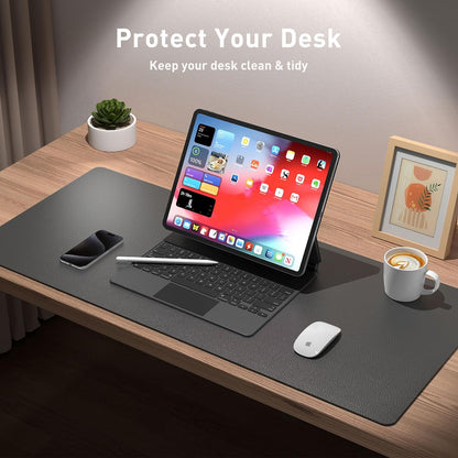 Aothia Leather Office Desk Pad Protector, Non-Slip PU Leather Desk Blotter, Waterproof Laptop Writing Mouse Pad for Office and Home, Black, 31.5" x 15.7" - Colors B