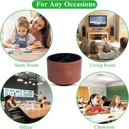 Round Leather Art Supply Organizer,Remote Control Holder,360 Degree Rotating,Multi-Functional Pencil Holder,4 Compartments Desktop Stationary Organizer(1-Fractal Flower) | Round - Colors C
