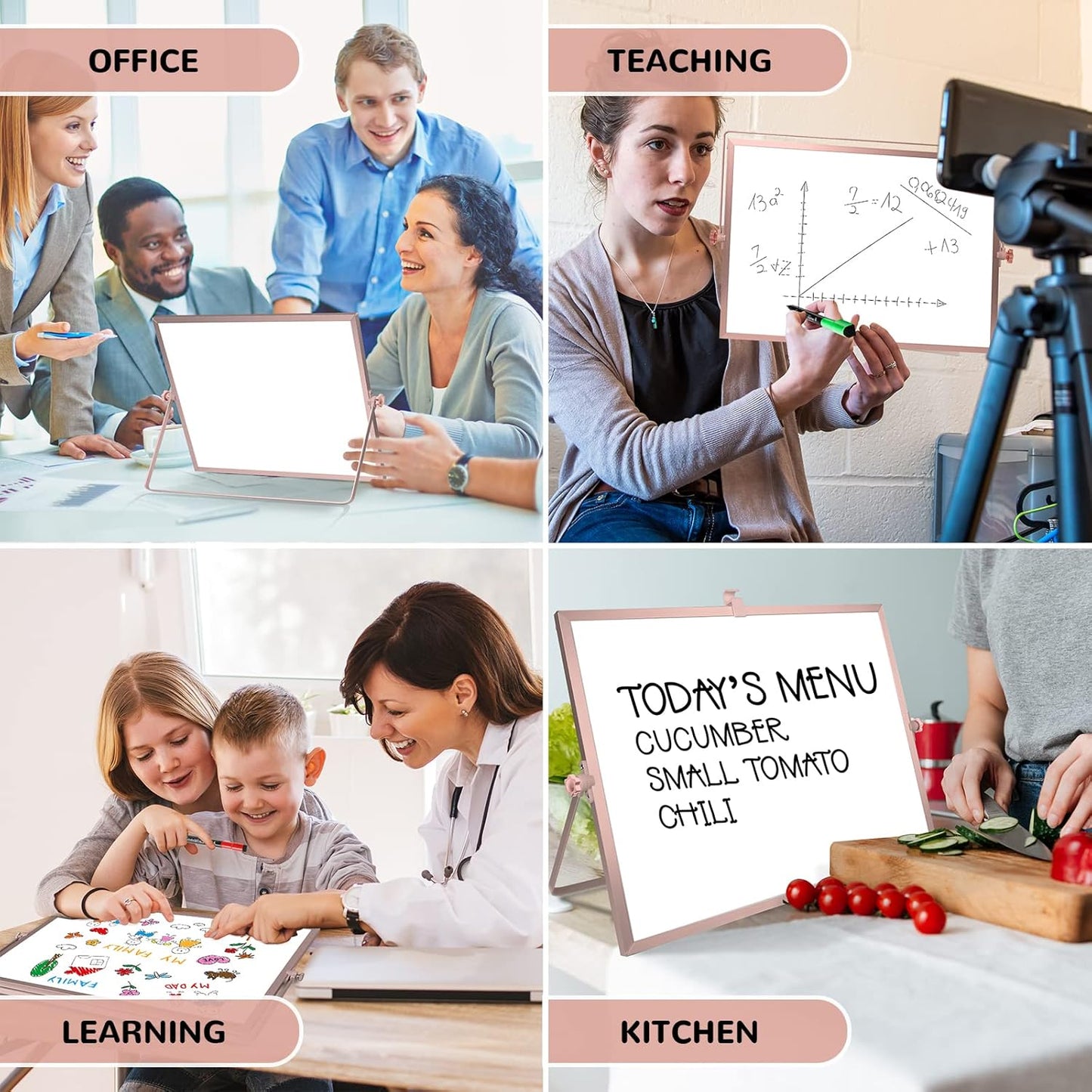 Dry Erase White Board, 16inX12in Large Magnetic Desktop Whiteboard with Stand, 10 Markers, 4 Magnets, 1 Eraser, Portable Double-Sided White Board Easel for Memo to Do List Desk Office