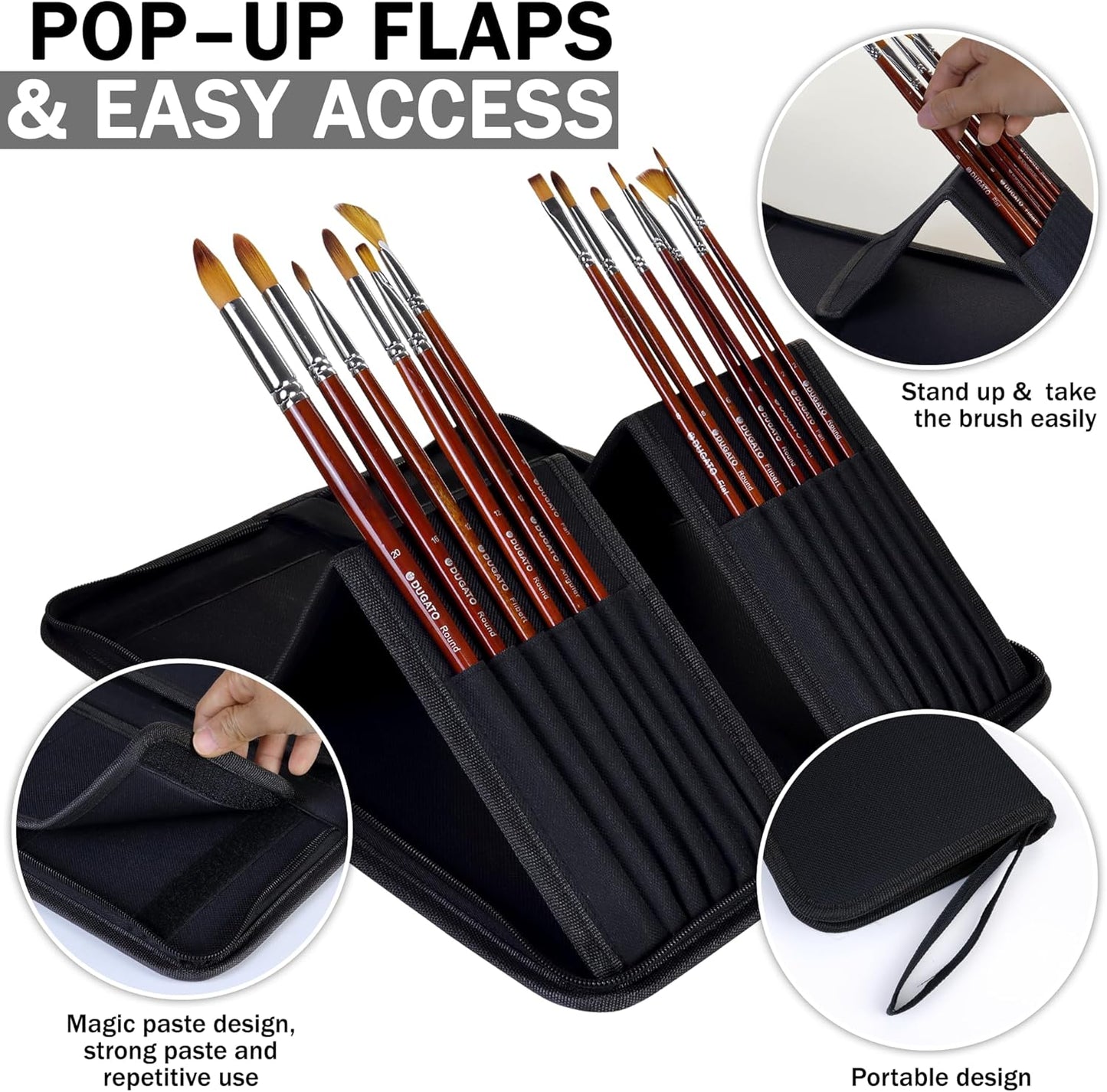 DUGATO Short Paint Brush Holder & Organizer 5.4x10.7 Inches, Blue Canvas Bag for Brushes up to 9.3" Length, Case with 15 Slots, Artist Brush Carrying Case (Brush Not Included)
