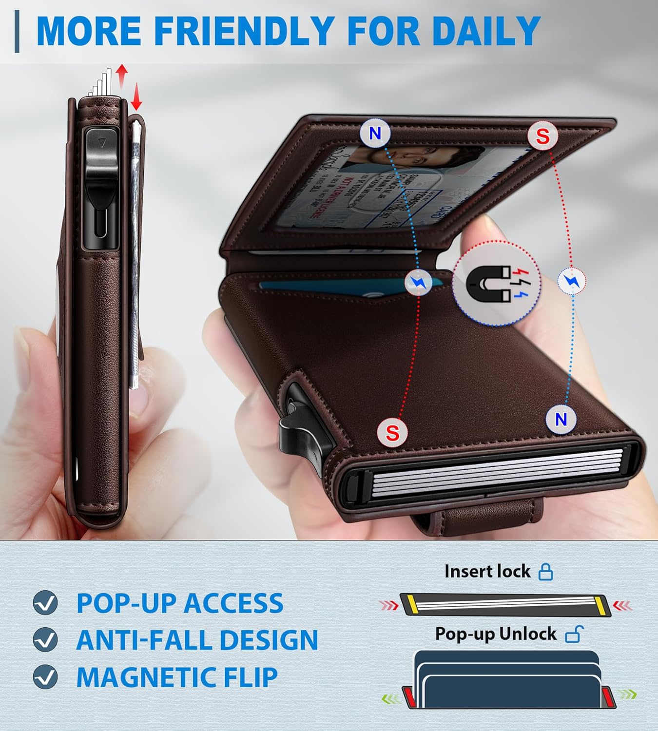 miyozi Airtag Wallet for Men Money Clip 9-Card Pop-Up Credit Card Holder with ID Window RFID Blocking Metal Case Magnetic Closure Front Pocket Wallet Gift Box | with Money Clip