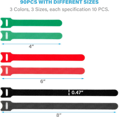 12 Inch Multi-Colour Cable Ties 50 PCS Reusable Fastening Cable Straps Adjustable Hook & Loop Organizer Straps Cords Management for Home, Office and Data Centers