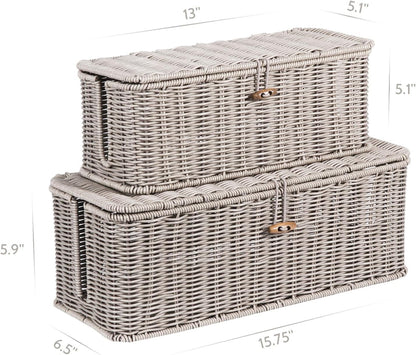BROWNLILY Cable Management Box, Rattan Style Cord Organizer for Desk Cord Hider Outlet Covers Baby Proofing for Power Strip TV PC Router Charger Under Desk Storage with Lockable Lid and Cable Ties