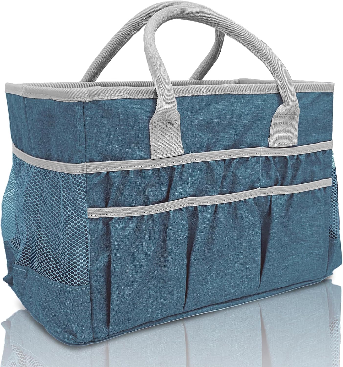 Cupohus Craft Organizer Tote Bag – Craft Caddy with 2 Mesh Side Pockets & Front Elastic Pockets, Foldable Large Capacity Supply Storage Bag for Sewing, Knitting, Painting, and Travel (Purple)