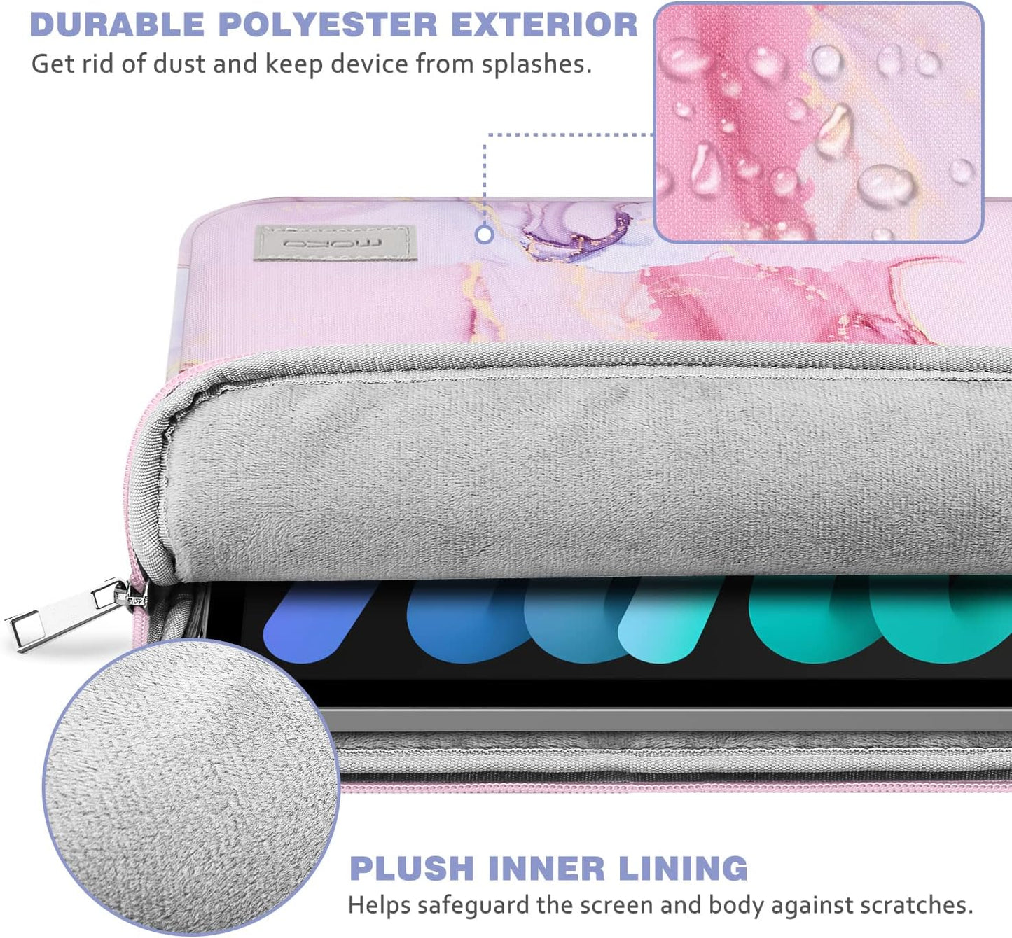 MoKo 9-11 Inch Tablet Sleeve Bag Carrying Case Fits iPad Pro 11 M5/Air M3, iPad A16 2025, i-Pad 10th 10.9, i-Pad 9/8/7th Gen 10.2, iPadAir 5/4th 10.9, Tab S8 11"/Tab A 10.1,Cloudy Pink