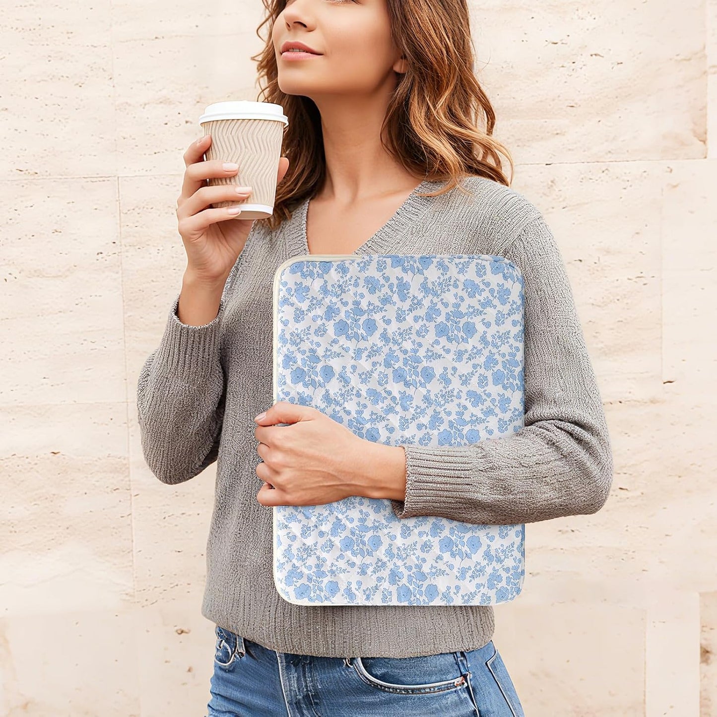 Puffy Laptop Sleeve 13 Inch Cute Quilted Laptop Protective Case Padded Floral Computer Sleeve for MacBook (A-Blue, 13 Inch)