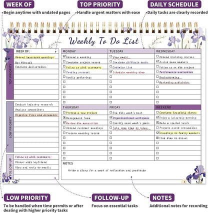 104 Pgs Weekly To Do List Notepad, 52 Duplex-Printed Undated Sheets 100 GSM（8.5"×11") Weekly Desk Planner For Work Home School Office Desk Accessories Supplies & Goal Setting Tasks - Green