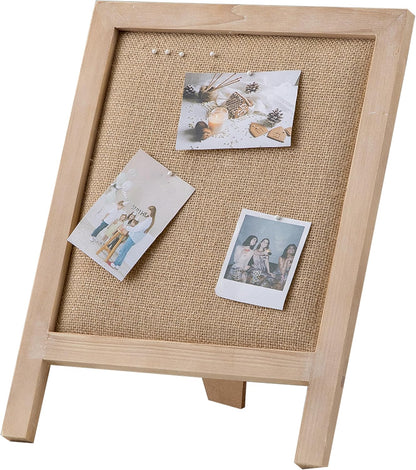 SOFE Small Bulletin Board for Desk, 12"×15" Linen Pin Board with Stand, Tabletop Vision Board, Message Board Memo Display Board, Farm House Standing Notice Board for Home Office