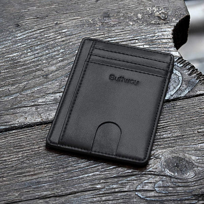 Buffway Slim Minimalist Front Pocket RFID Blocking Leather Wallets for Men and Women - Carbon Fiber Black - Colors B