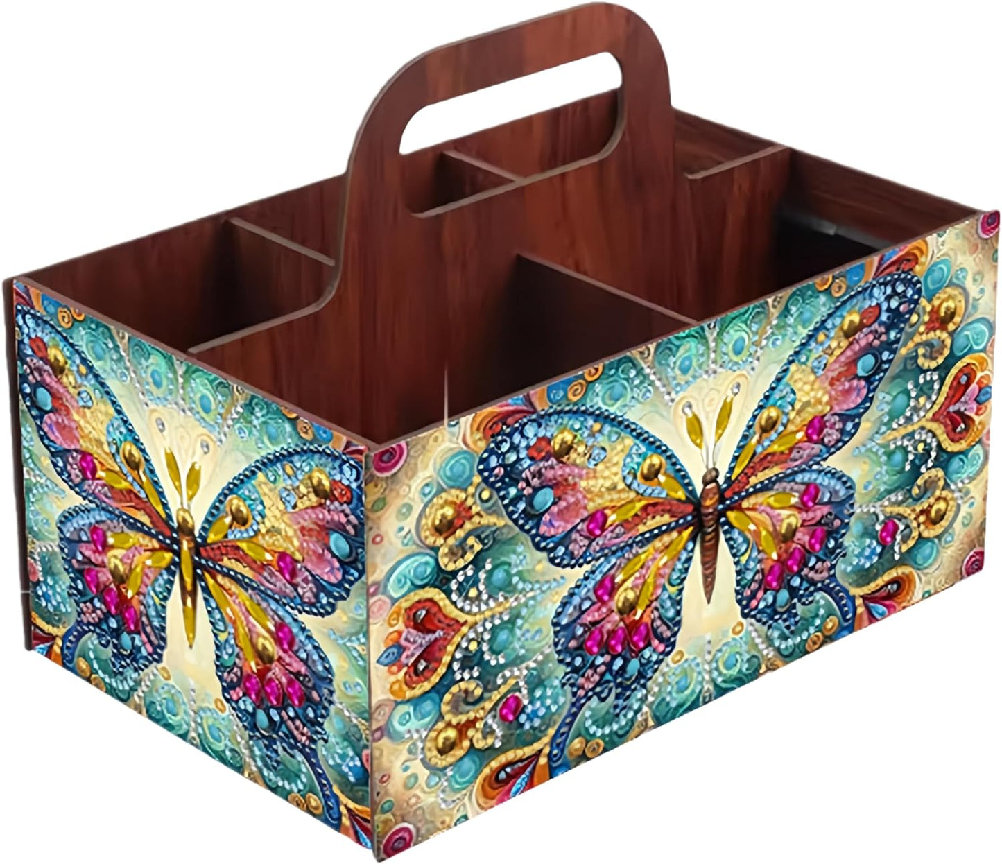 LSQFS DIY Diamond Painting Storage Box, Wooden Multi-Grid Organizer with Handle, Portable Desktop Caddy for Art Kits, Craft Tools, Makeup Brushes, Stationery Home Office