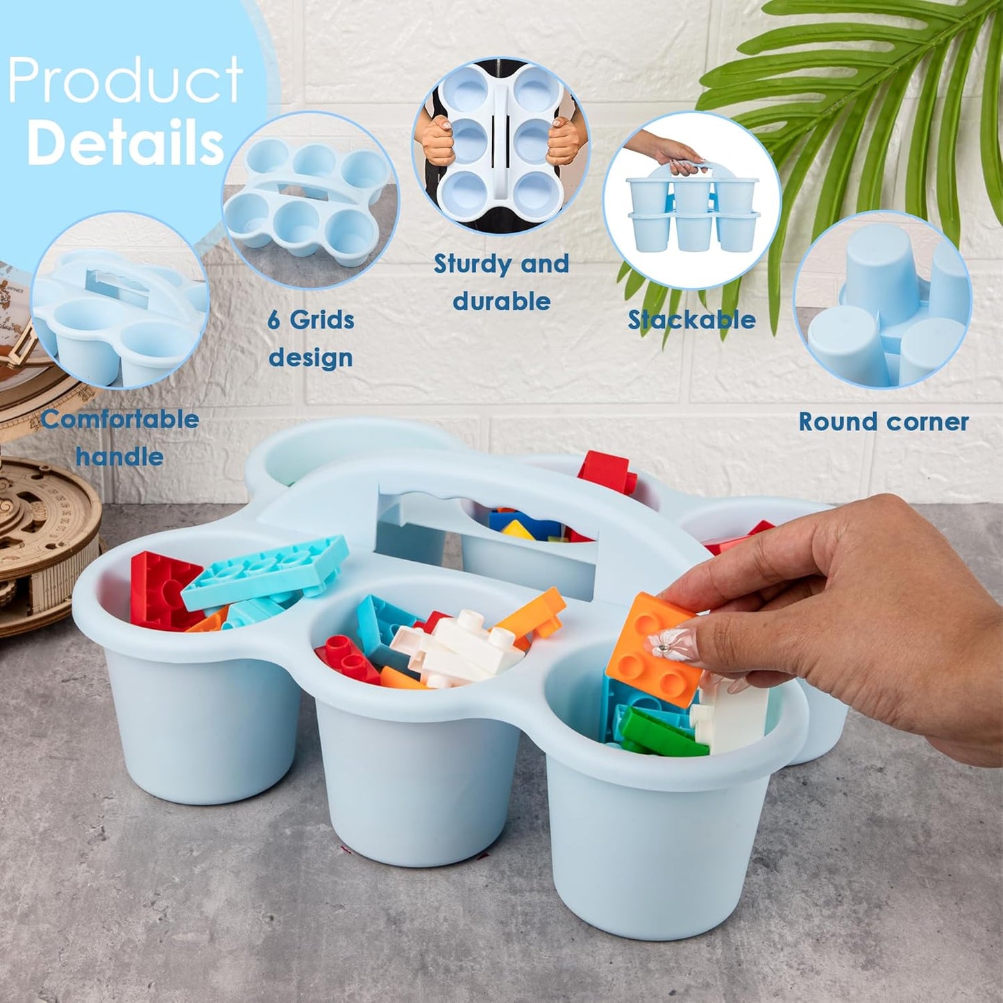2 Pack Classroom Caddy For School,Kidsroom,Pencil Holder,Plastic Cup Caddy for Drink Delivery (Blue)