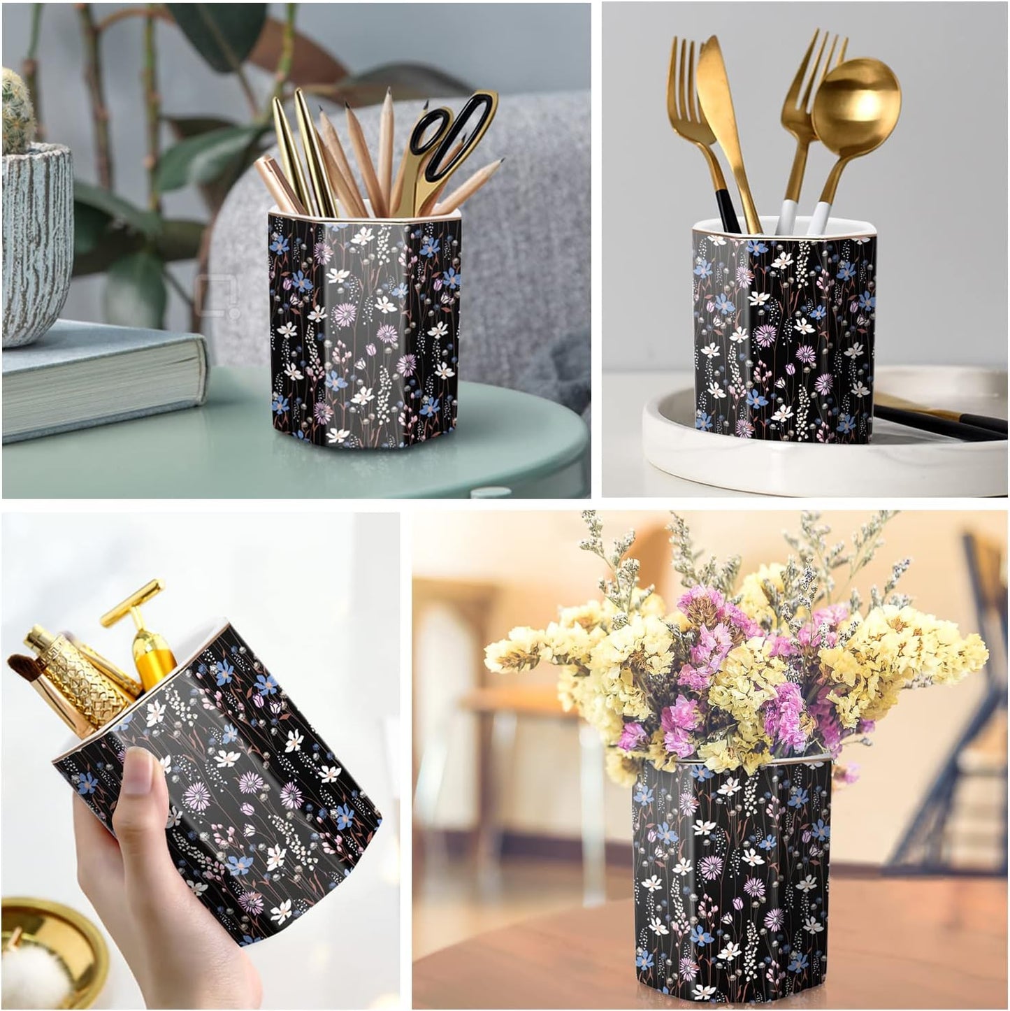 Pen Holder, Pencil Holder for Desk, Marble Desk Organizer Cute, Durable Ceramic Pencil Cup, Decorative Makeup Brush Holder Cup, Stationery Holder for Office, Home, Gray Marble