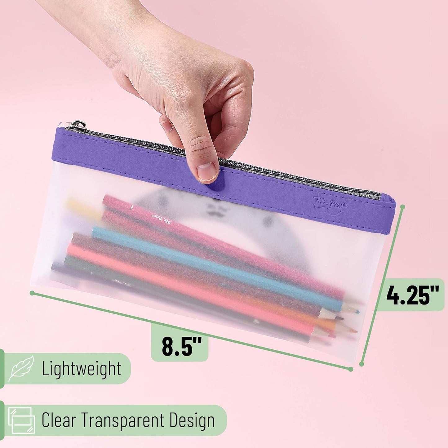 Mr. Pen- Clear Pencil Pouch, 8.50"x4.25", 3 Pack, Durable TPU Material, Medium Water-Resistant Pencil Bags with Smooth Zipper, Multipurpose Clear Pouch for Stationery, School, Office, Travel Supplies