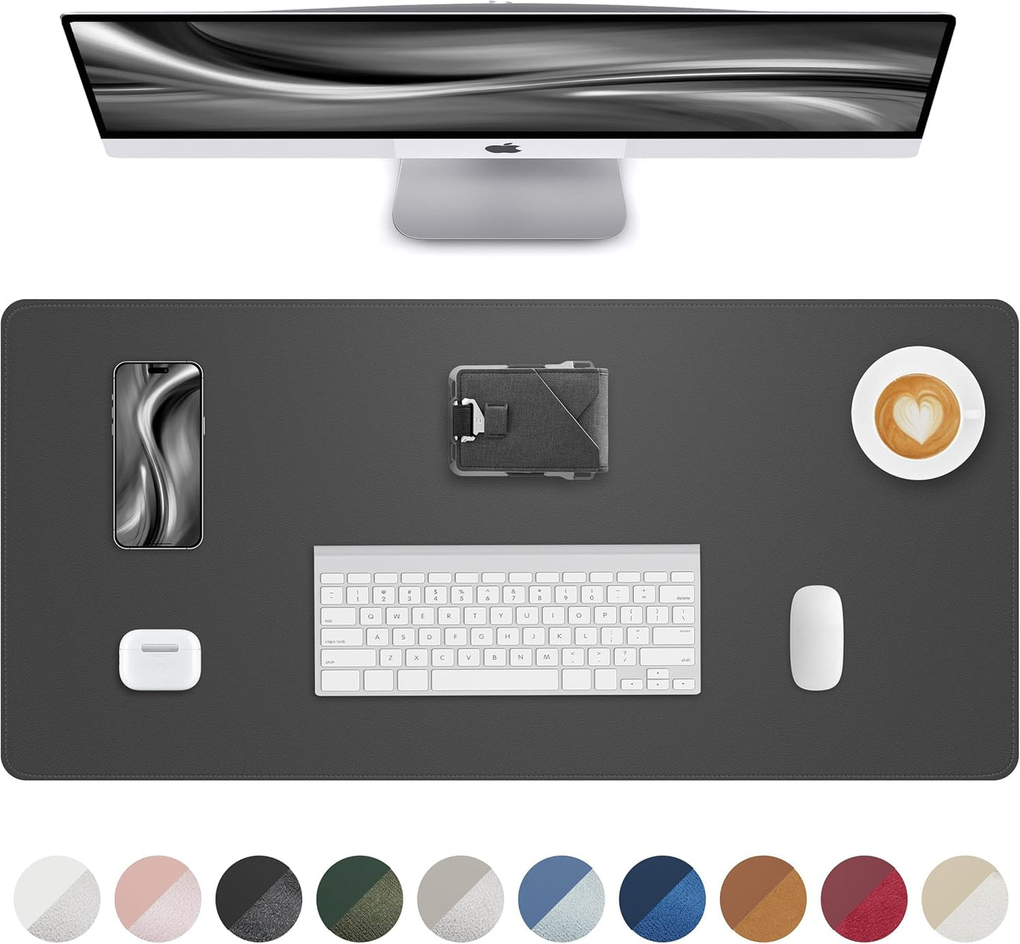 AFIING Desk Pad Protector 23.6" x 13.7" - Non-Slip Waterproof PU Leather Desk Mat for Mouse, Keyboard, Laptop, Office and Home Workspace (Beige)