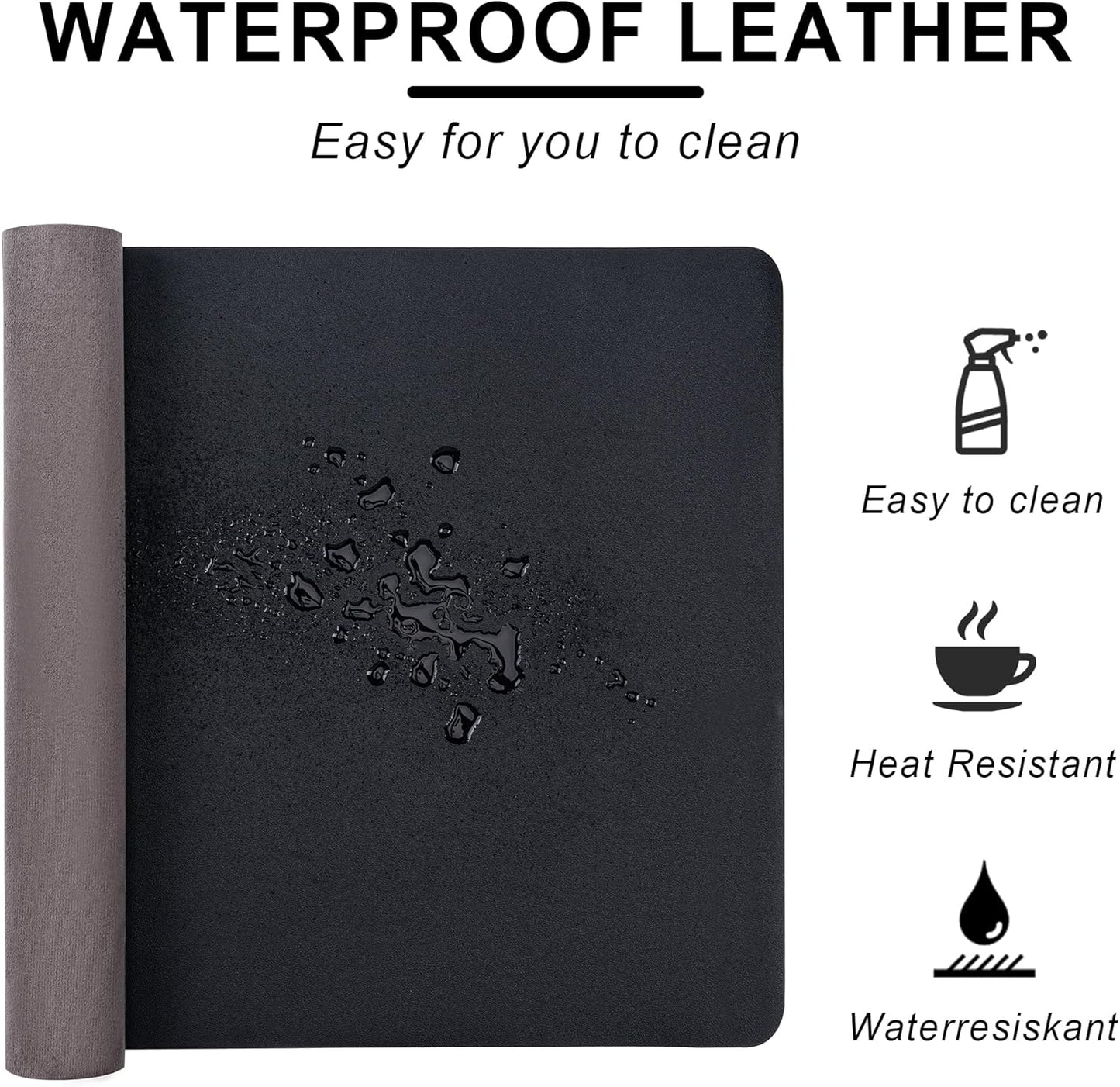 Leather Desk Pad Protector,Non-Slip Desk Pad,on-Slip PU Leather Large Mouse Pad,Easy Clean Desk Protecor Mat,Writing Pad for Office Work/Home/Decor(Black, 23.6" x 13.7")