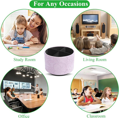 Round Leather Art Supply Organizer,Remote Control Holder,360 Degree Rotating,Multi-Functional Pencil Holder,4 Compartments Desktop Stationary Organizer(1-Fractal Flower) | Round - Colors B