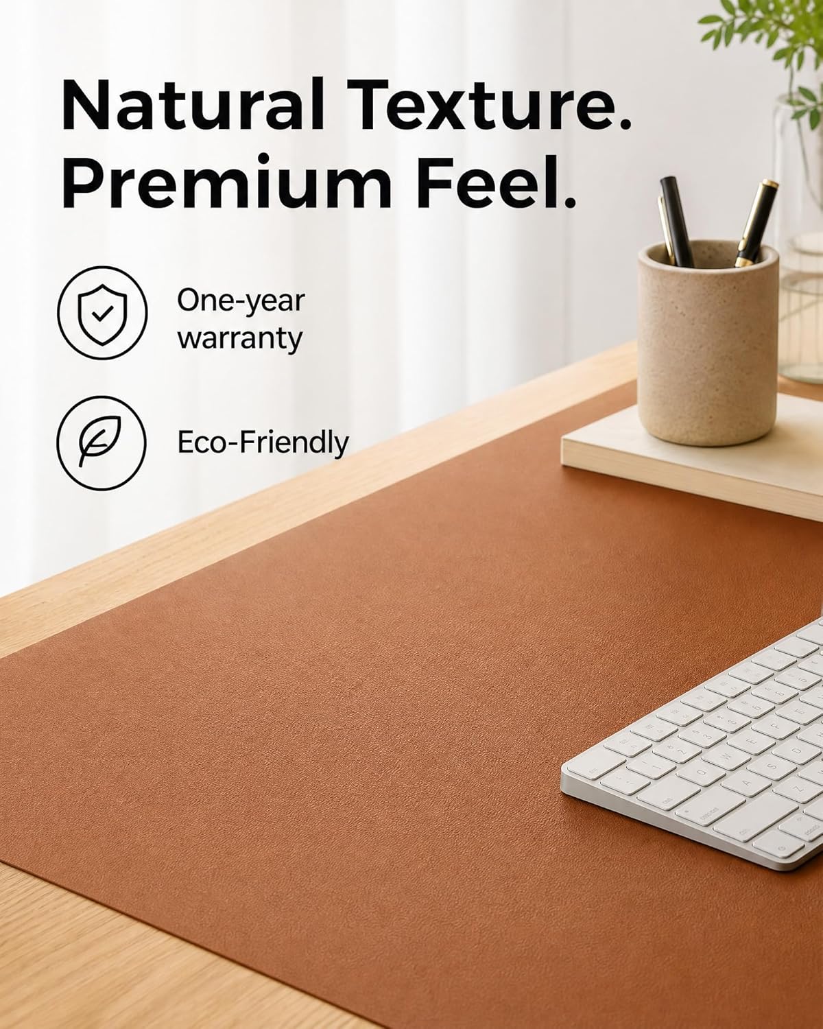 Aothia Dual-Sided Desk Pad - 25.6x13.7 inches Leather Desk Mat, Natural Cork Desk Pad Protector, Large Mouse Pad for Desk, Waterproof Desk Blotter Pad, Desk Writing Pad for Office Work/Home, Black