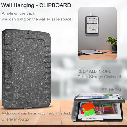 Glitter Clipboard with Storage,Storage Clipboard with Pen Holder,A4 Binder Clip Boards 8.5x11 with Low Profile Clip,Side Opening Sparkle Clipboards, Clipboards Folder for Office Supplies-Starry Black