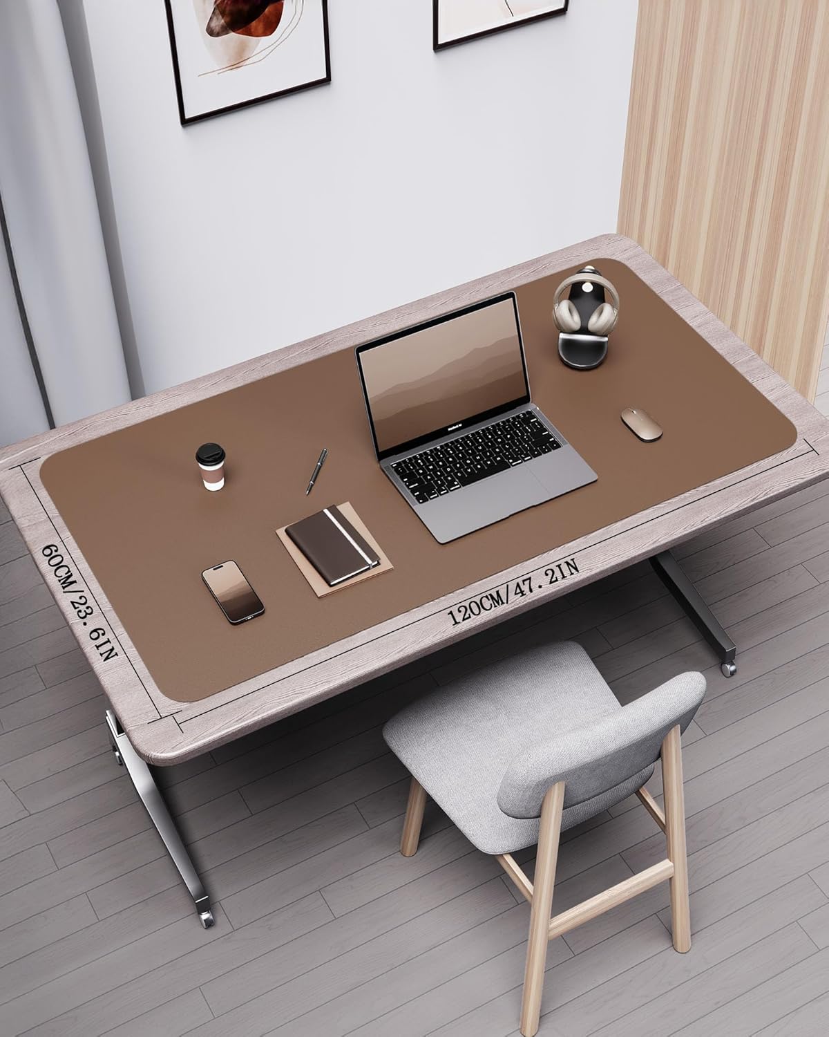 YSAGi Double-Sided Desk Pad, 31.5"x15.7"Leather Desk Mat, Eco Cork Desk Pad Protector,Large Mouse Pad,Waterproof Desk Blotter for Office/Home(Coffee)