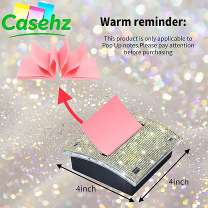 Rhinestone Self Sticky Note Holder Post it Note Dispenser Pop-Up Sticky Notes Dispenser 4 x 4 inch Post it Dispenser for Office Desk Accessories(Pink)