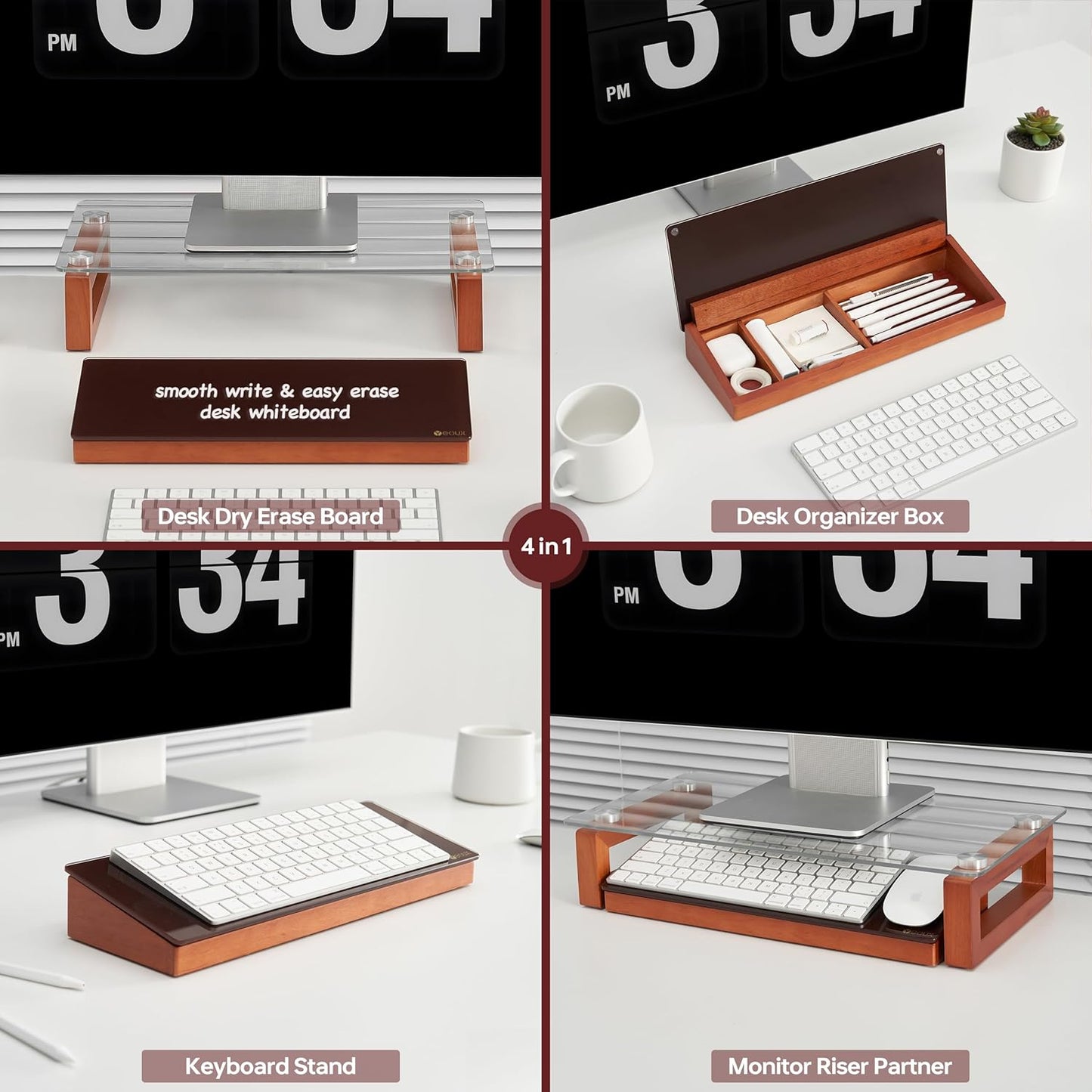 Glass Desktop Whiteboard with Wood Organizer for Small Office Accessories, Aesthetic Desk Dry Erase White Board with Drawer for Home Office Cubicle, Marker & Eraser Included, Yeoux