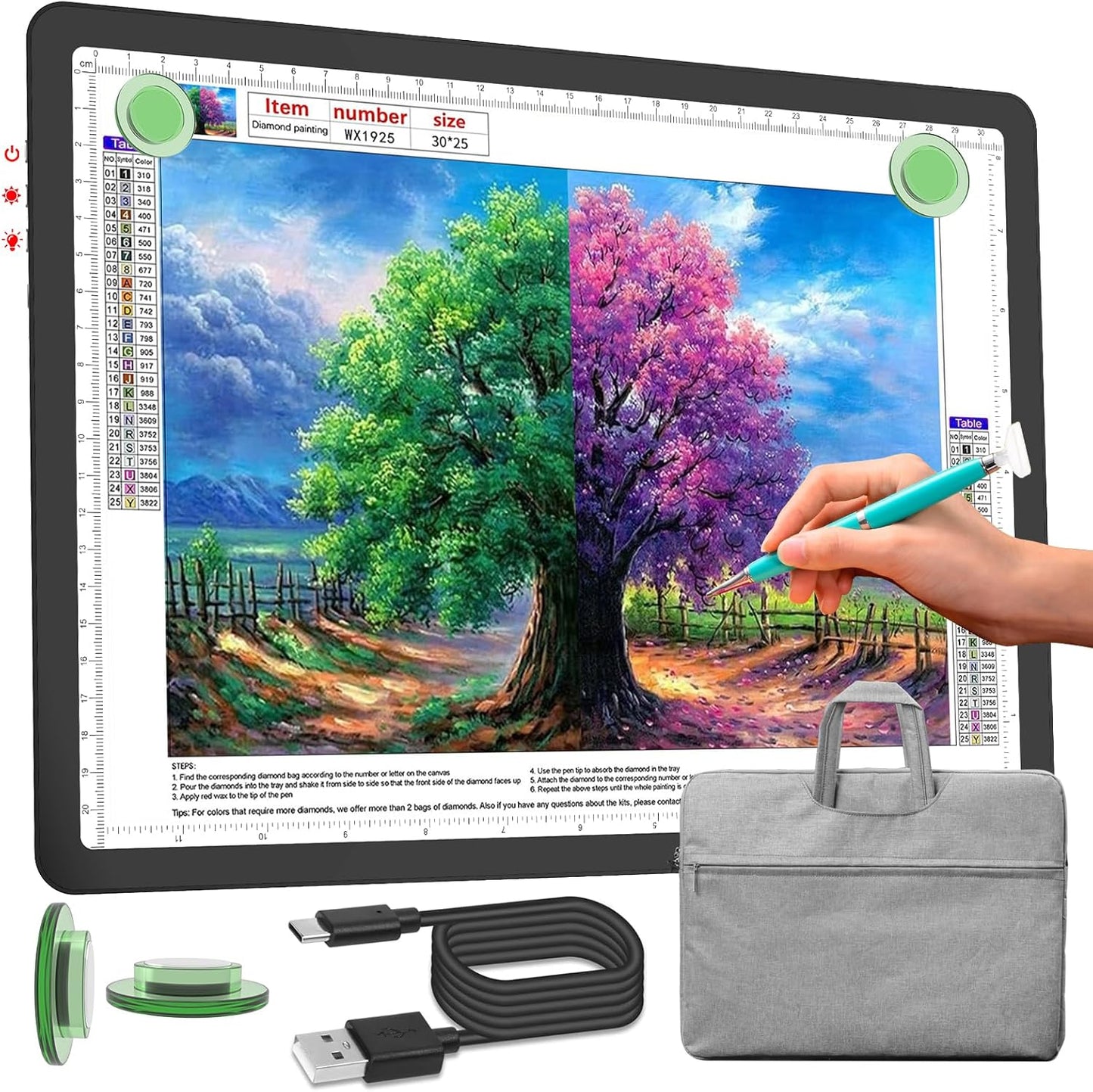Phylosal Rechargeable A3 LED Light Pad for Diamond Painting, Ultra-Thin Magnetic Tracing Light Box for Drawing, Diamond Art Light Board with Side Button, Super Bright Light Table for Sketching (White)