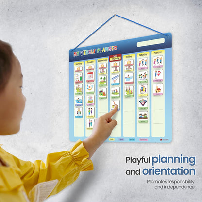 LIKARTO® Weekly Planner for Children - Montessori Magnetic Board incl 194 Magnets & Cord - Fully Writable & Wipeable - Encourages Independence