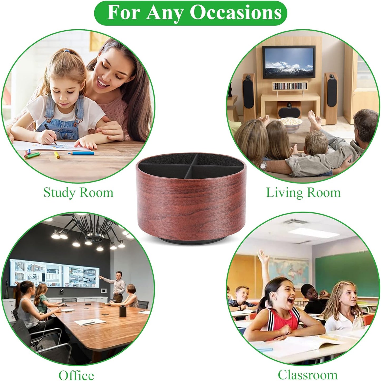 Round Leather Art Supply Organizer,Remote Control Holder,360 Degree Rotating,Multi-Functional Pencil Holder,4 Compartments Desktop Stationary Organizer(1-Fractal Flower) | Round - Colors B