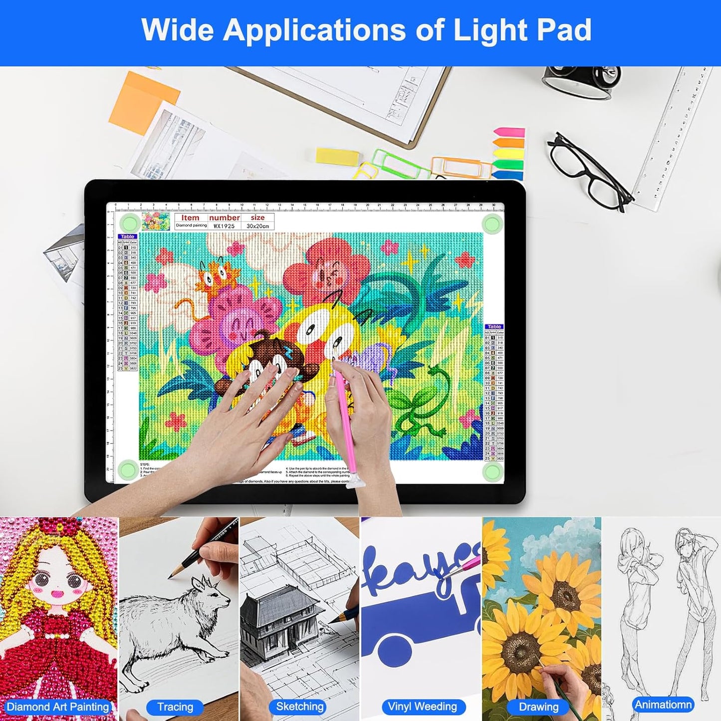 Elice Rechargeable A3 Light Pad for Diamond Painting, Magnetic LED Light Board with Physical Button, Super Bright Diamond Art Light Pad, Ultra-Thin Light Box for Tracing, Weeding Vinyl, Artists -Black