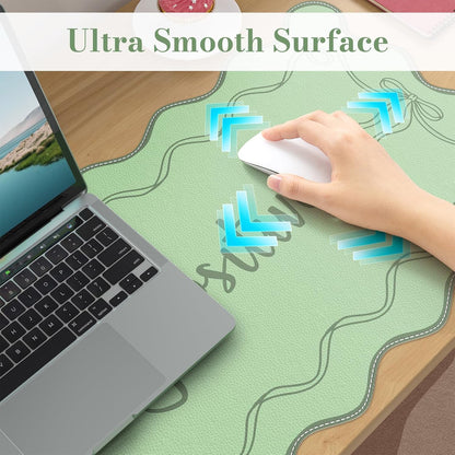 iCasso Pink Leather Desk Mat,Extra Large Scalloped Mouse Pad for Desktop,Waterproof PU Nail Table Mat,Cute Keyboard Mats for Women Girl,Non-Slip Desk Cover Mat for Office Home Dorm