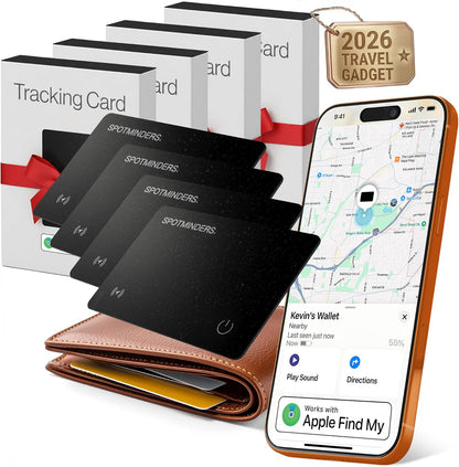 SPOTMINDERS Apple MFi Certified Wallet Tracker PRO for Travel Credit Card Design Works with Apple Find My IP68 Waterproof Rechargeable Tracking Card for Wallet Luggage Passport 0.07in Slim Item Finder