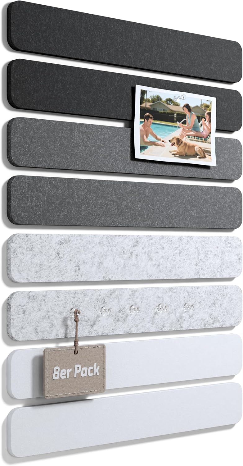 Fluxynara Cork Board Alternative Felt Strip Board 8-Pack 13"x2", Office Pin Board with 50 Push Pins, Adhesive Install for Bedroom Door & Home Office(Linen Dusk)