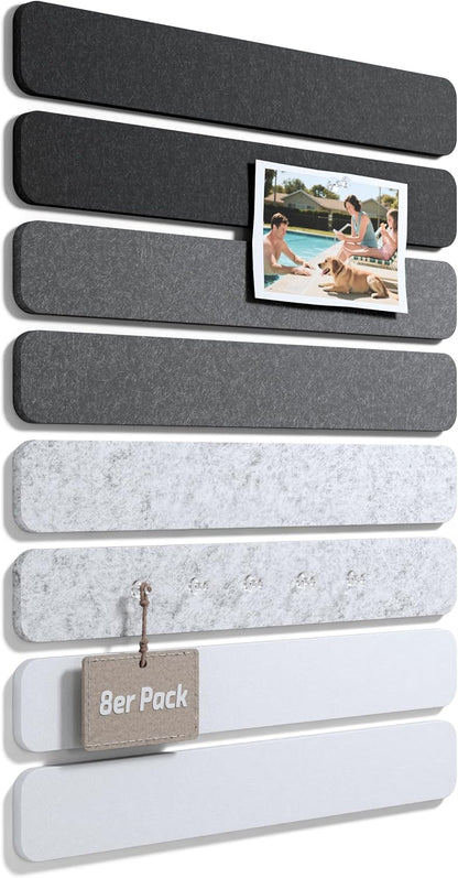 Fluxynara Cork Board Alternative Felt Strip Board 8-Pack 13"x2", Office Pin Board with 50 Push Pins, Adhesive Install for Bedroom Door & Home Office(Linen Dusk)
