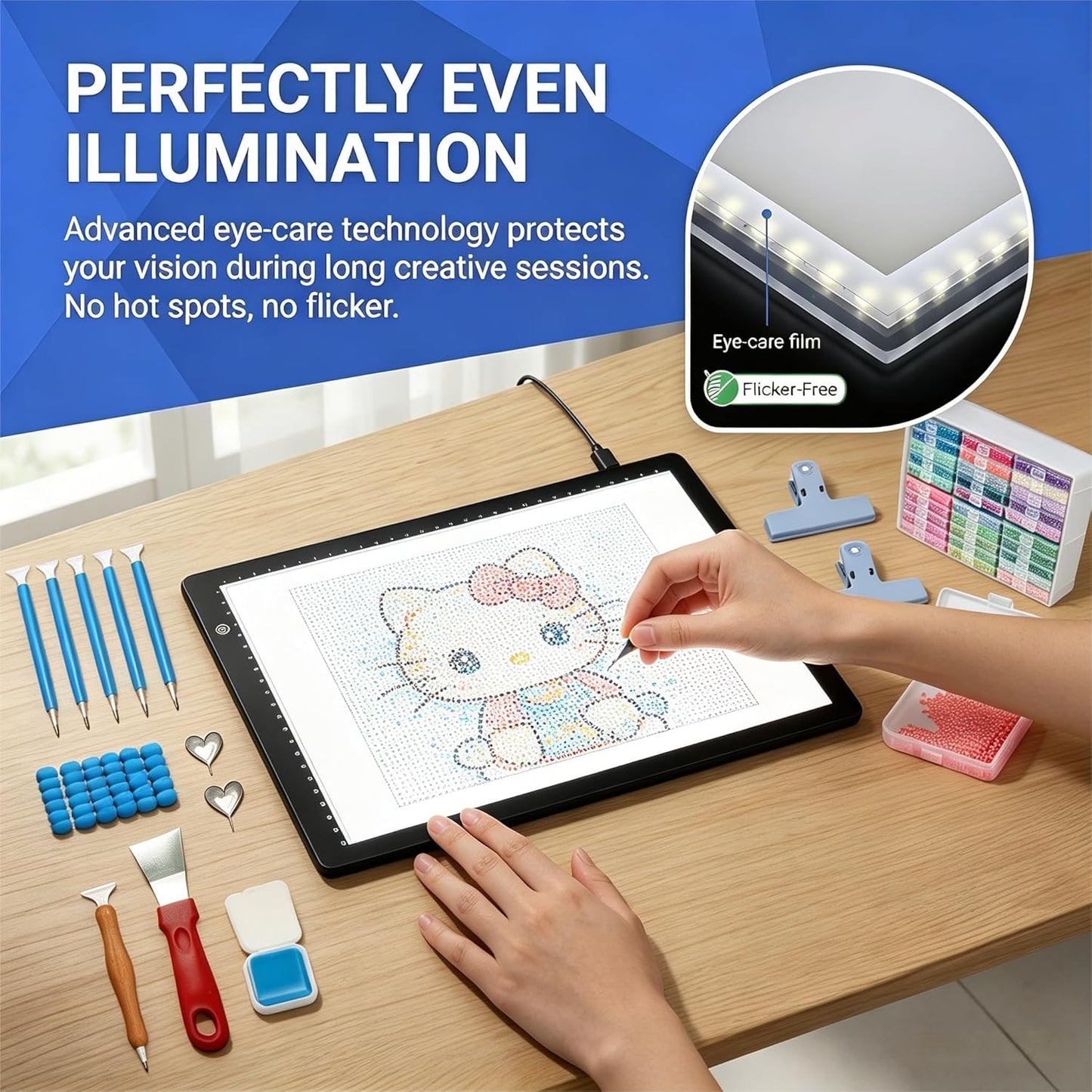 156PCS Diamond Painting Tool Kit, A4 LED Light Pad Kit with Bracket & Convex Point Design Storage Box, All Inclusive Diamond Art Accessories Set for DIY Craft, 3-Level Dimmable Tracing Light Board