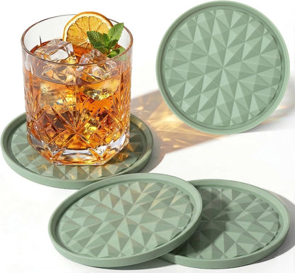 Silicone Coasters for Drinks[4 Pack]- Cup Mat for Tabletop Protection-Non-Slip, Non-Stick, Coffee Table Decor, Great Gift for Any Occasion, Black