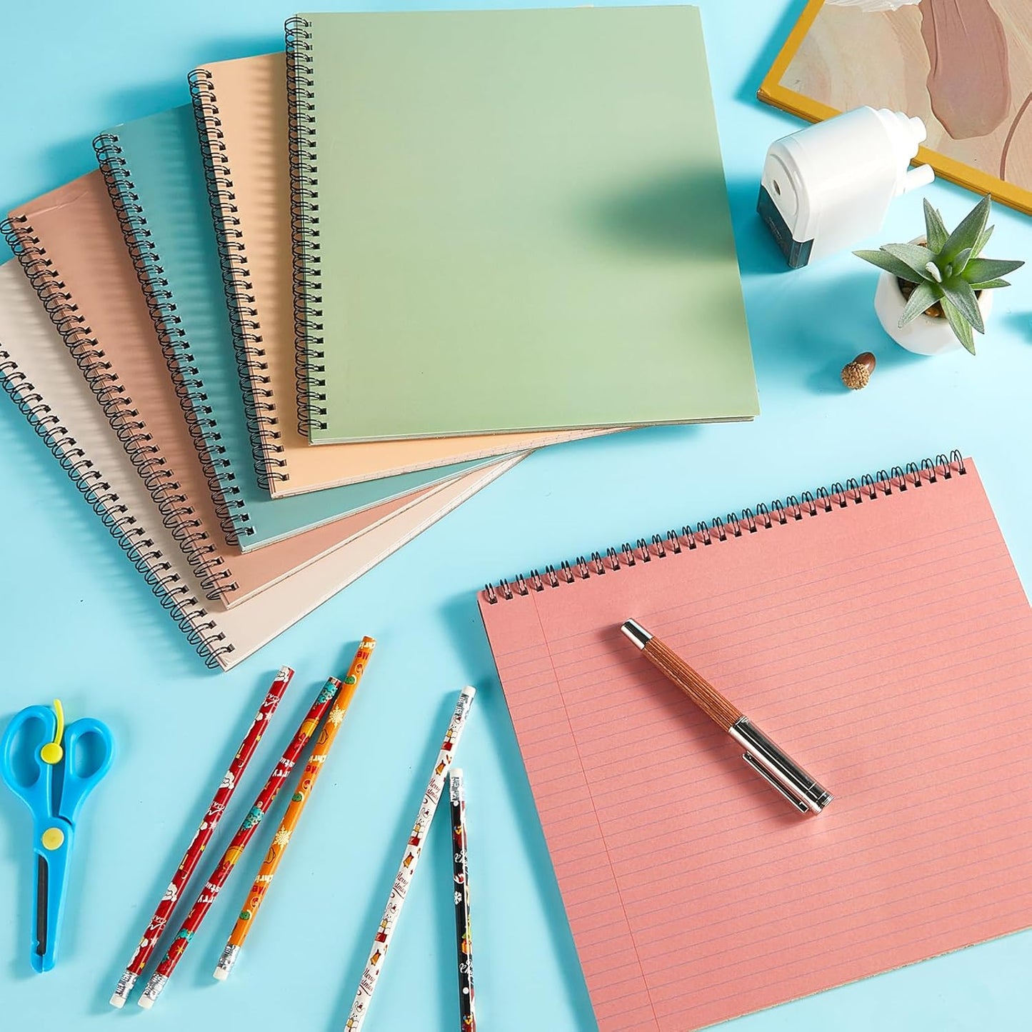 gisgfim 6 Packs 9.5" x 11" Landscape Note Pads College Ruled Notebooks Perforated Notepads 40 Sheets Punched Top Spiral Bound Notebooks 80GSM Lined Notepads for School,Office,Home (Neutral Color)