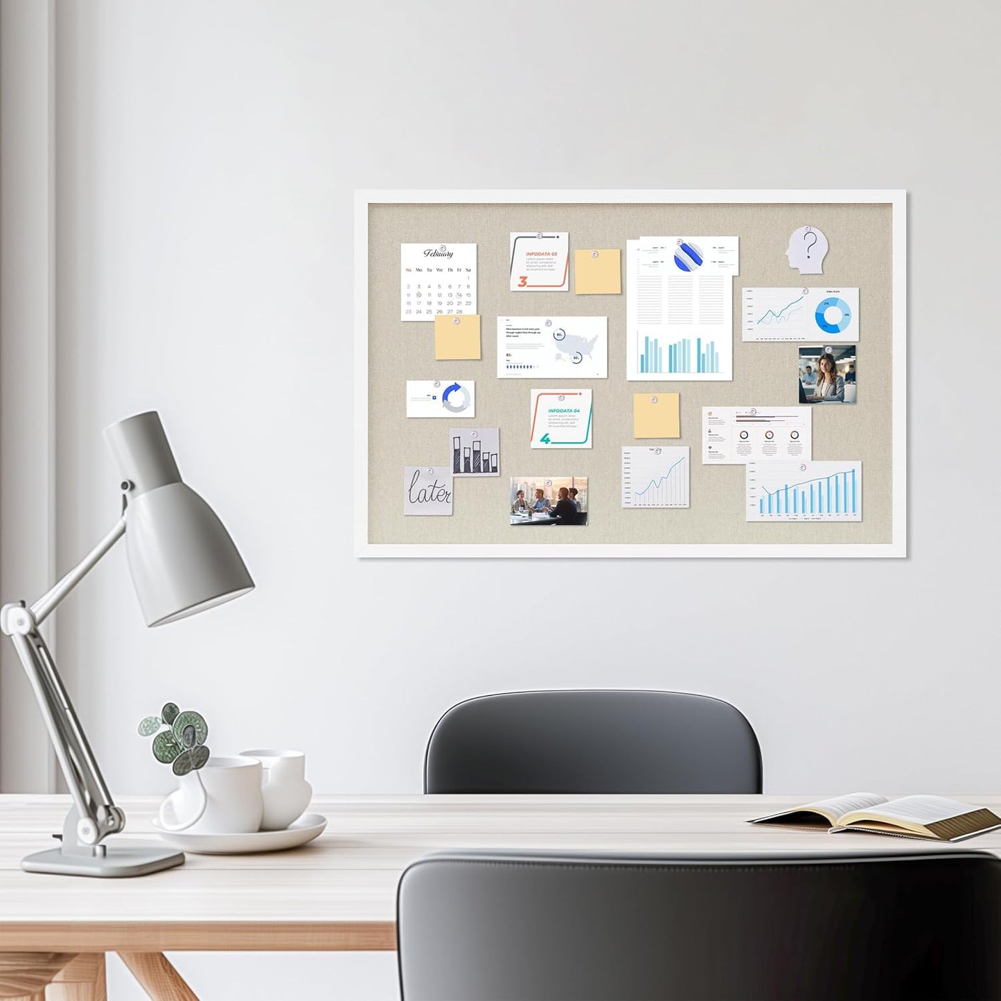 DAHAPYBOO Cork Board with Linen White,Bulletin Board 17"x12" Hanging Corkboards for Office Home School Message Board or Vision Board Decoration.