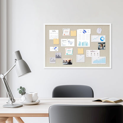 DAHAPYBOO Cork Board with Linen White,Bulletin Board 17"x12" Hanging Corkboards for Office Home School Message Board or Vision Board Decoration.